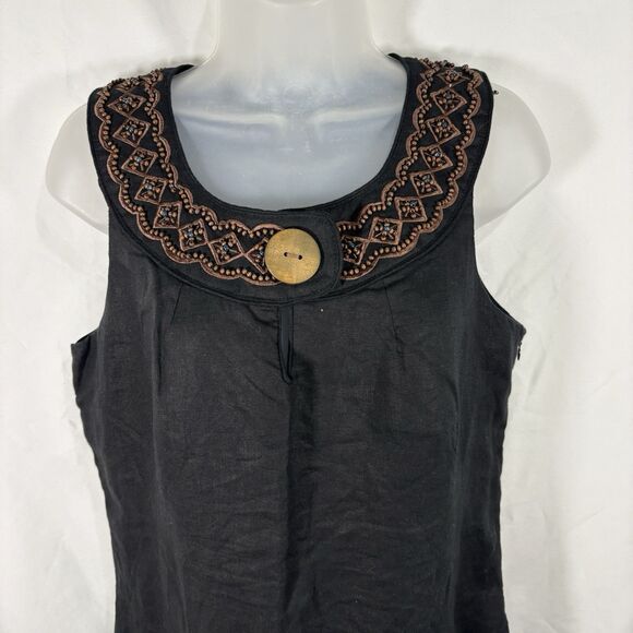 Carole Little Black Linen Dress Size 8 Boho Embroidered Sleeveless Midi Vintage - Picture 2 of 16
